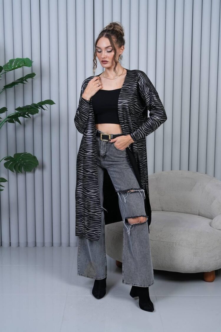 Black Animal Print Long Sleeve Cardigan
