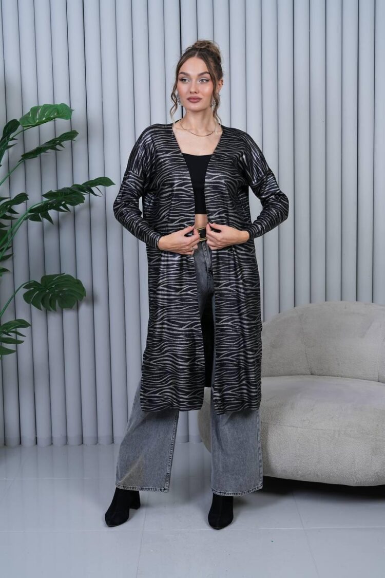 Black Animal Print Long Sleeve Cardigan