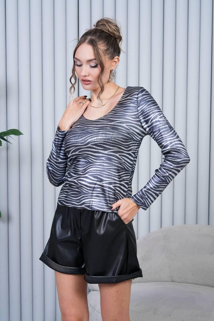 Black Slim Fit Zebra Print Sweater