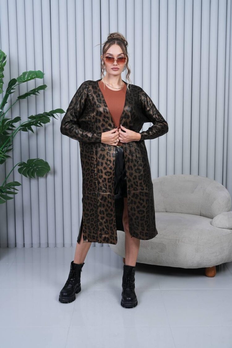 Animal Print Cardigan With V-Neck - Long Sleeve