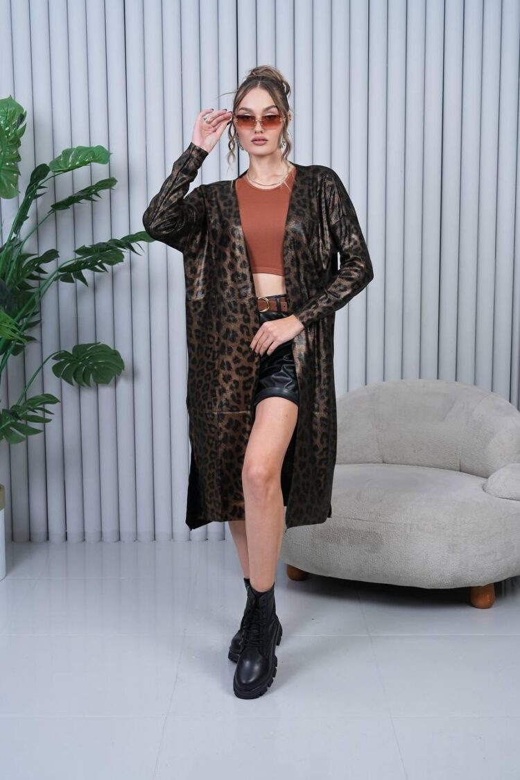 Animal Print Cardigan With V-Neck - Long Sleeve