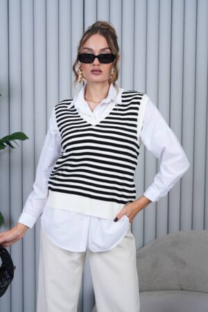 Sleeveless Striped V-Neck Sweater - Brand: My Jest Fashion - Women & Kids, Baby Clothes Wholesale - Globality Store