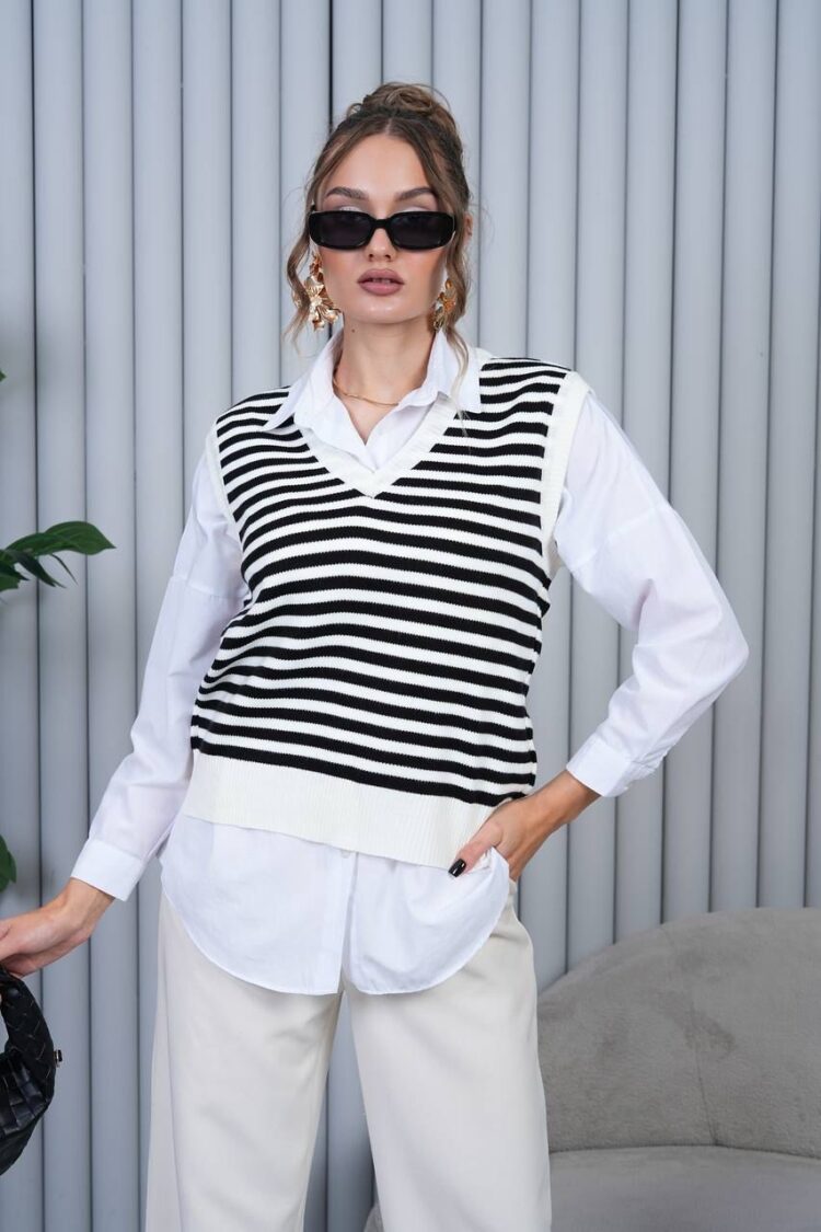 Sleeveless Striped V-Neck Sweater - Brand: My Jest Fashion - Women & Kids, Baby Clothes Wholesale - Globality Store