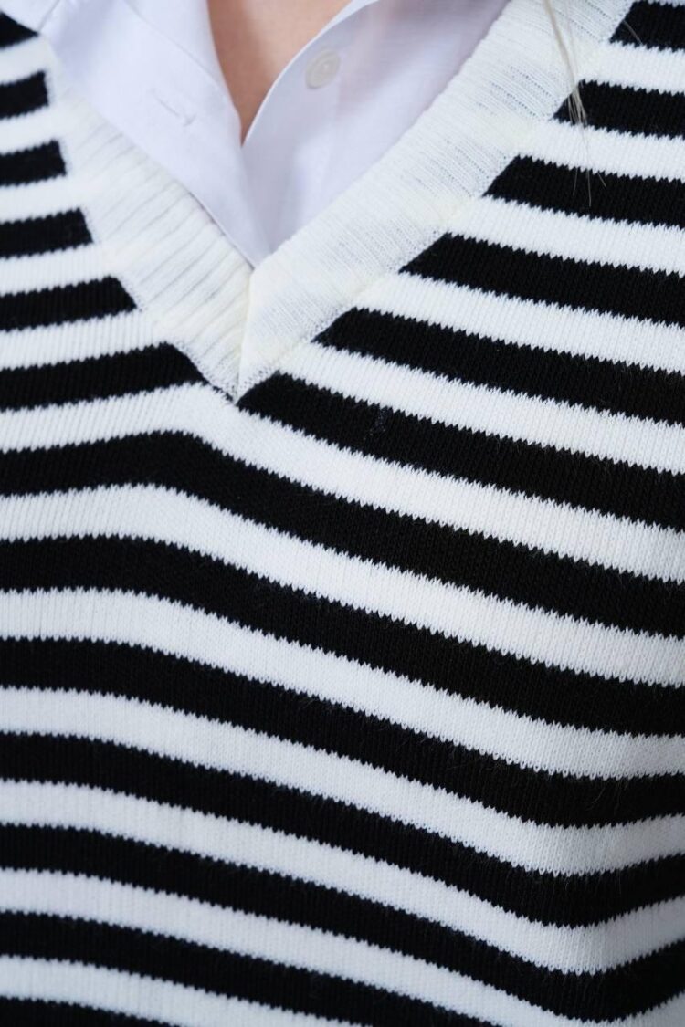 Sleeveless Striped V-Neck Sweater