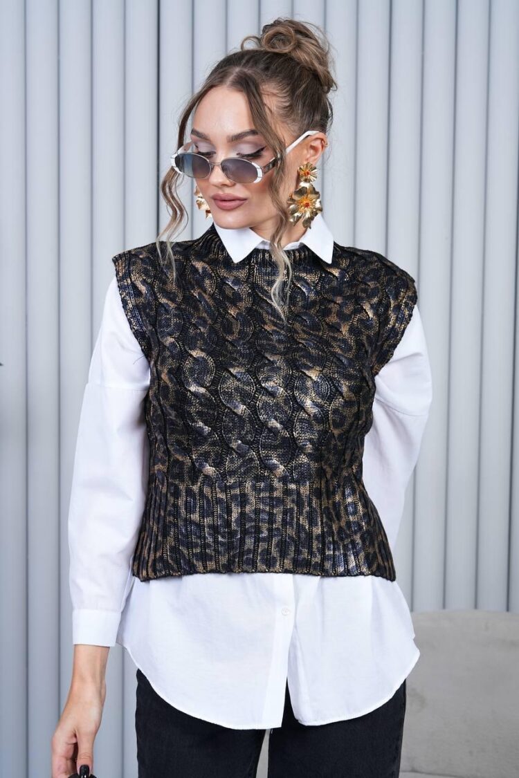 Sleeveless Animal Print Sweater