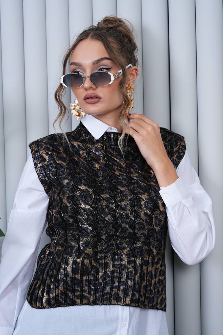Sleeveless Animal Print Sweater