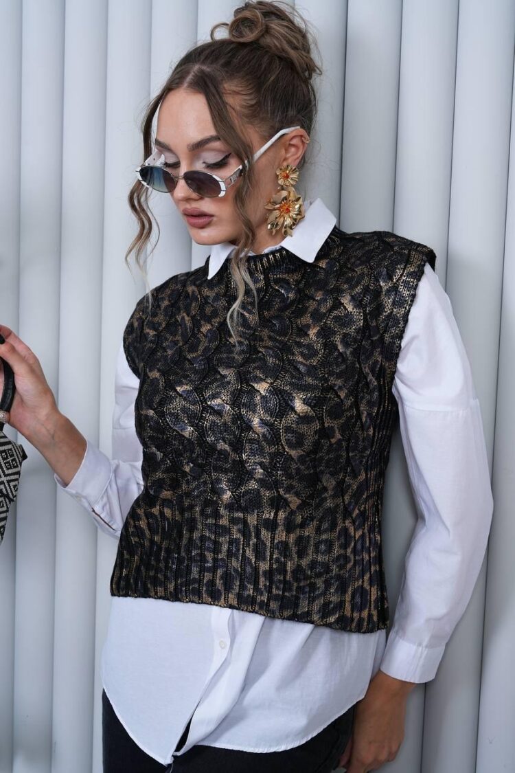 Sleeveless Animal Print Sweater