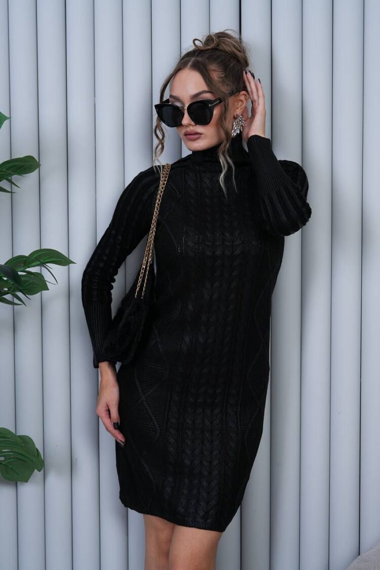 Black Striped Sweater Dress With High Neck - Brand: My Jest Fashion - Women & Kids, Baby Clothes Wholesale - Globality Store