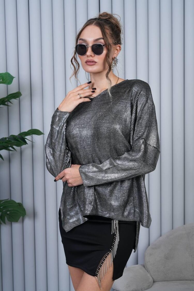 Silver Striped Oversized Fit Sweater