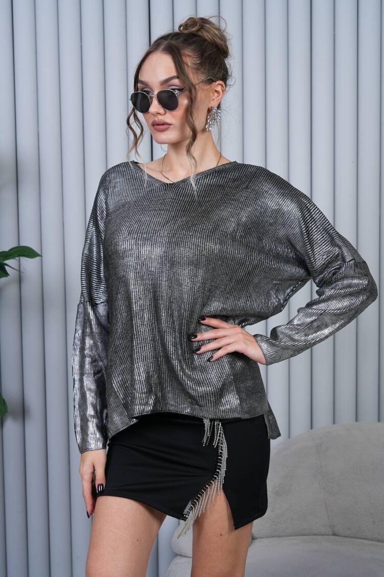 Silver Striped Oversized Fit Sweater - Brand: My Jest Fashion - Women & Kids, Baby Clothes Wholesale - Globality Store