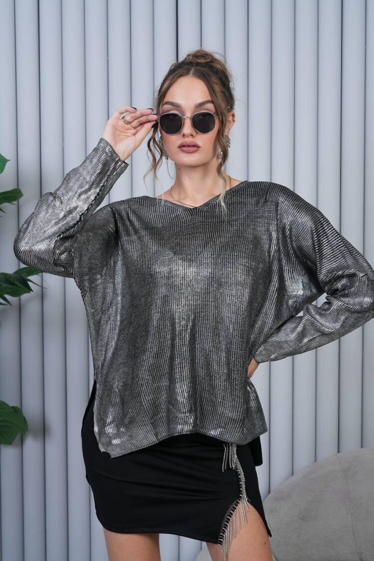Silver Striped Oversized Fit Sweater