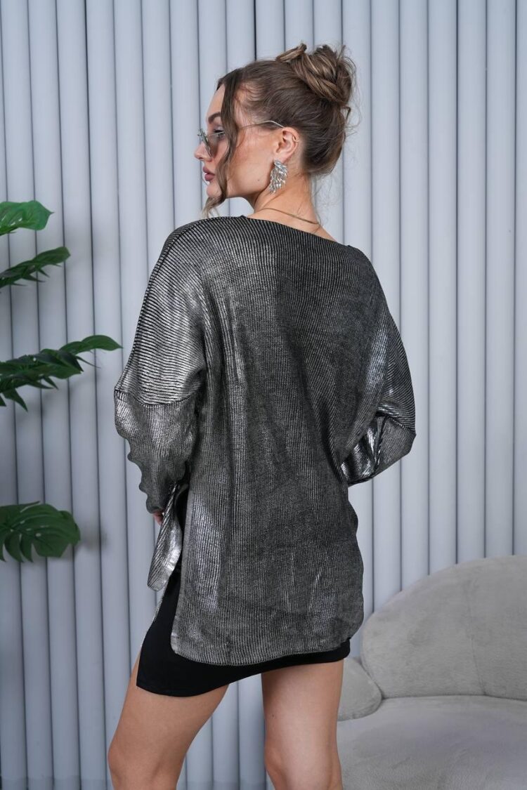 Silver Striped Oversized Fit Sweater