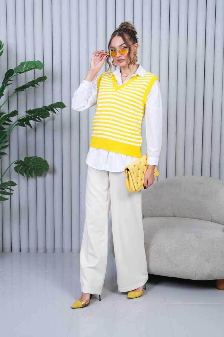 Striped Sleeveless V-Neck Sweater - Brand: My Jest Fashion - Women & Kids, Baby Clothes Wholesale - Globality Store