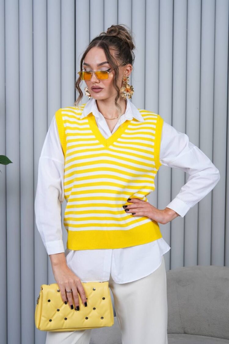 Striped Sleeveless V-Neck Sweater