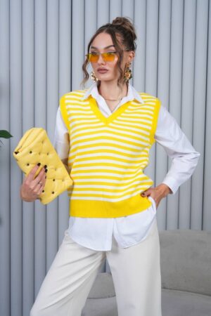 Striped Sleeveless V-Neck Sweater - Brand: My Jest Fashion - Women & Kids, Baby Clothes Wholesale - Globality Store