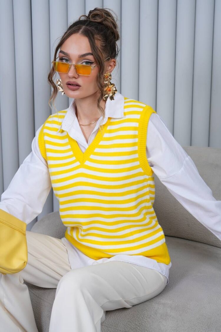 Striped Sleeveless V-Neck Sweater