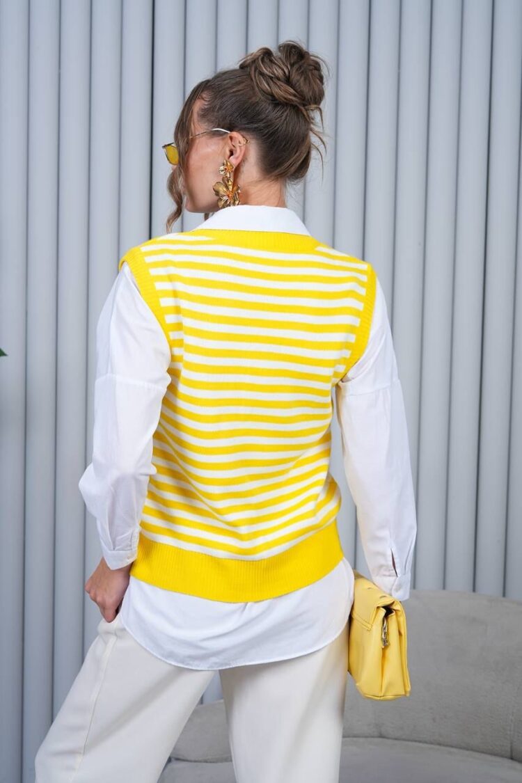 Striped Sleeveless V-Neck Sweater