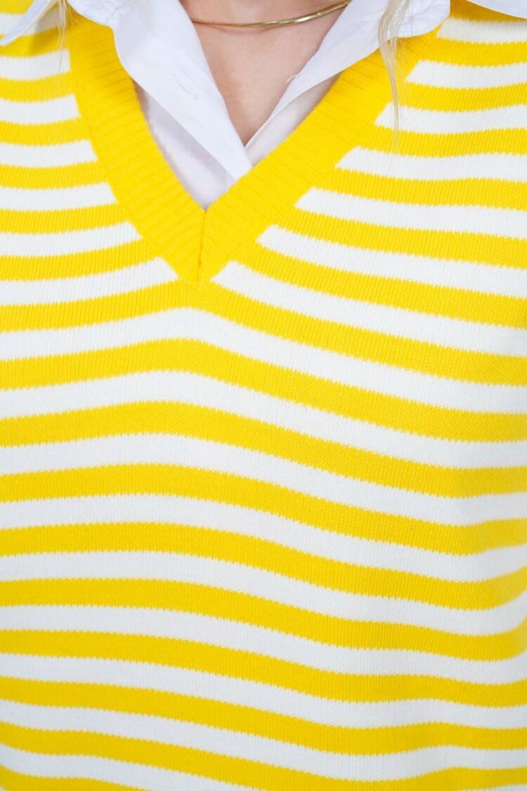 Striped Sleeveless V-Neck Sweater