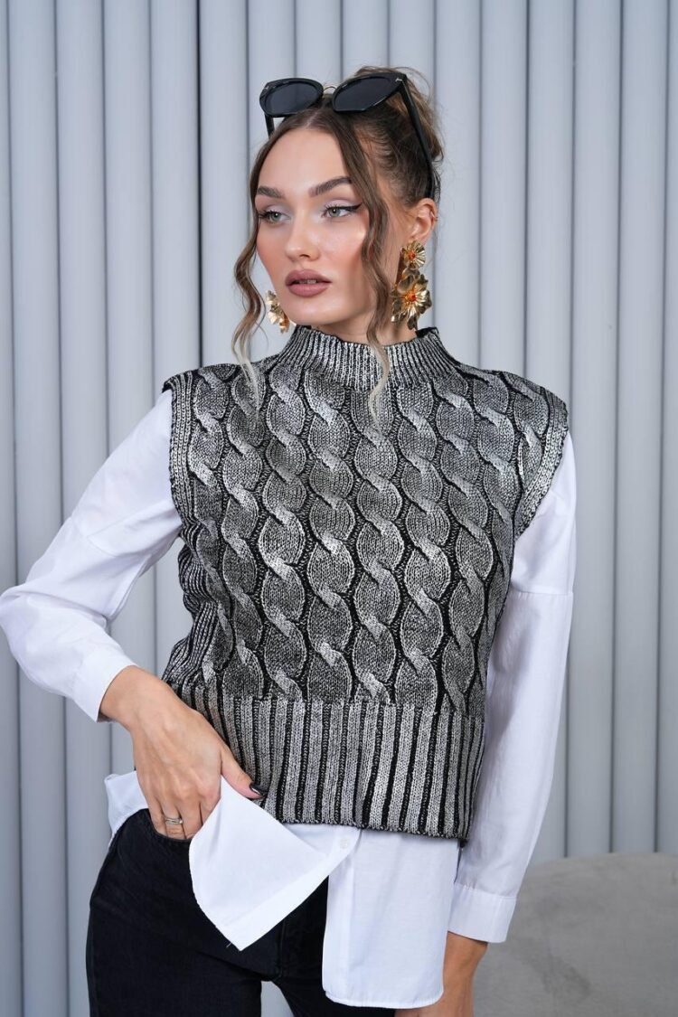 Black Striped Geometric Casual Vest