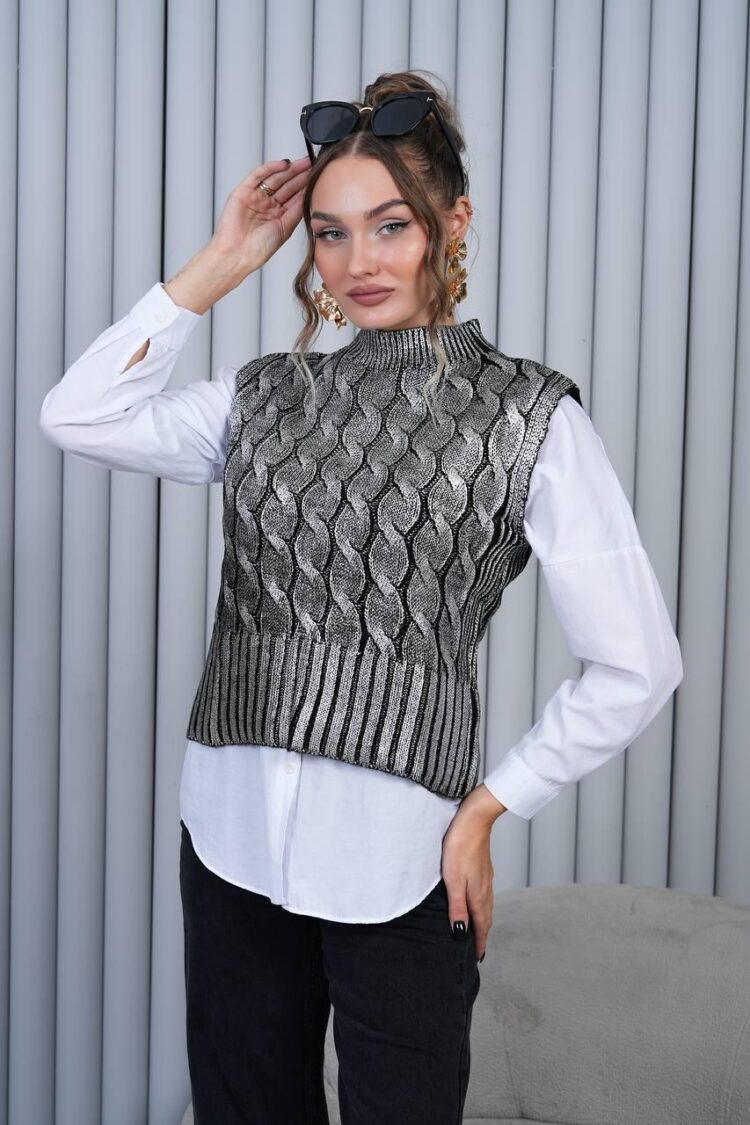 Black Striped Geometric Casual Vest