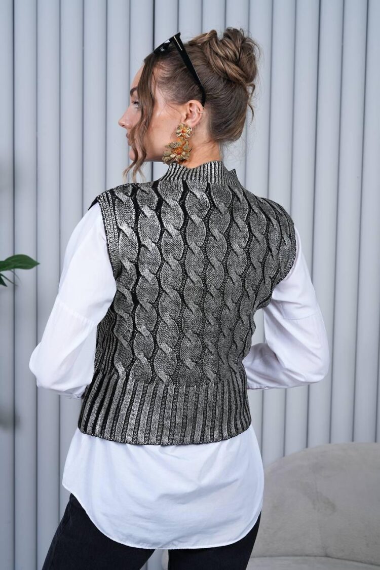 Black Striped Geometric Casual Vest