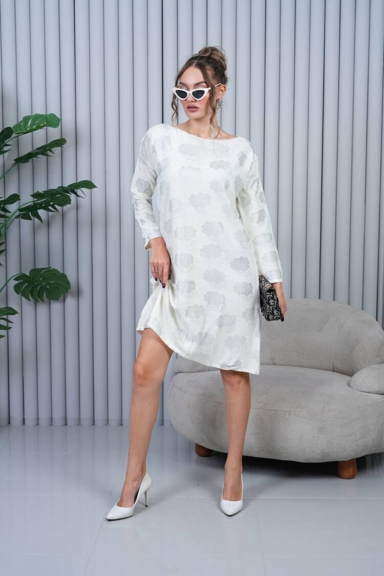 Elegant White Shift Dress With Long Sleeves - Brand: My Jest Fashion - Women & Kids, Baby Clothes Wholesale - Globality Store