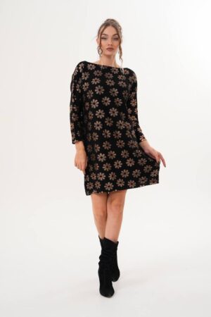 Black Floral Shift Dress With Boat Neck - Brand: My Jest Fashion - Women & Kids, Baby Clothes Wholesale - Globality Store