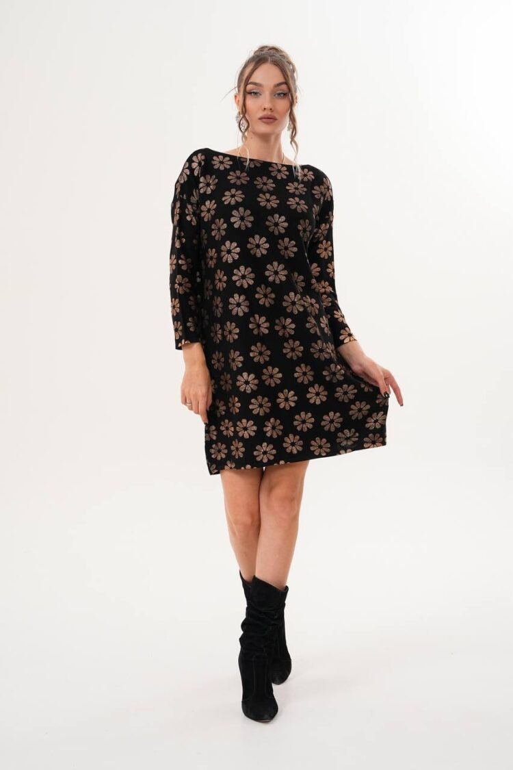Black Floral Shift Dress With Boat Neck - Brand: My Jest Fashion - Women & Kids, Baby Clothes Wholesale - Globality Store