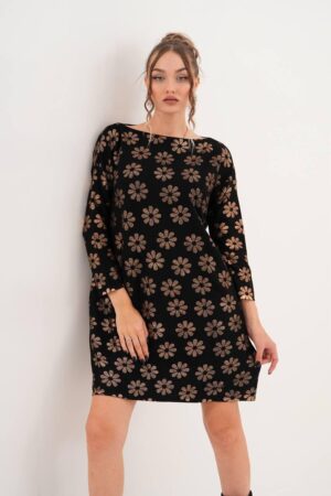 Black Floral Shift Dress With Boat Neck - Brand: My Jest Fashion - Women & Kids, Baby Clothes Wholesale - Globality Store