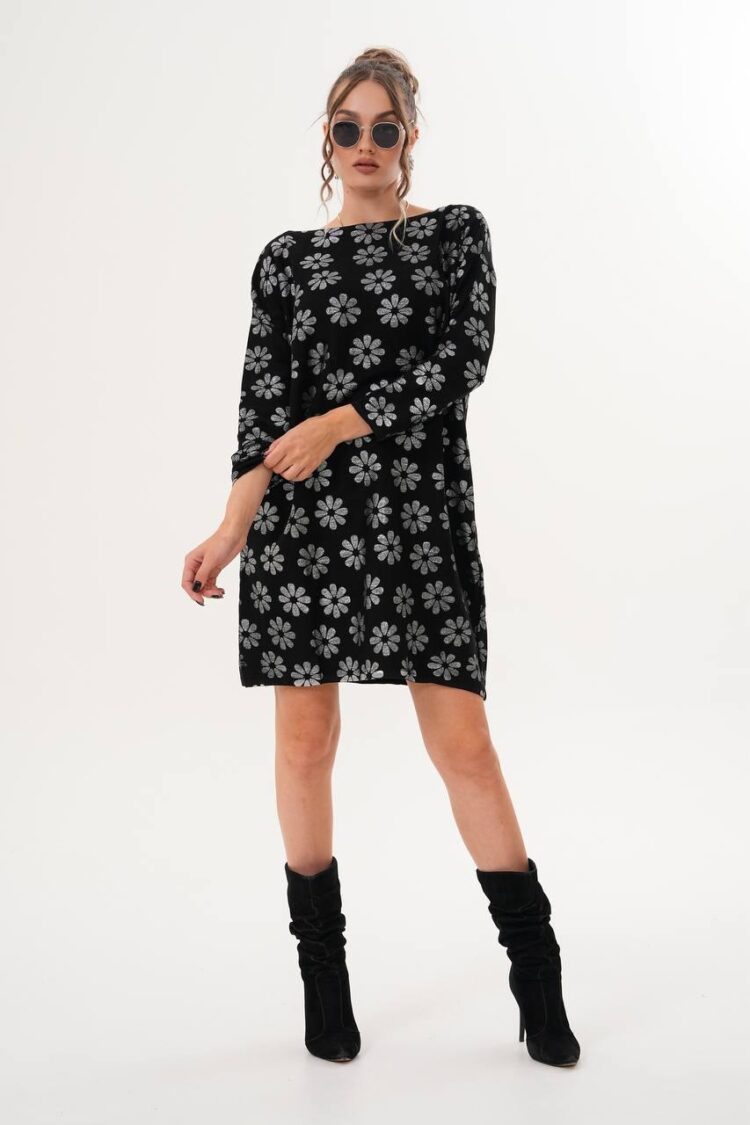 Black Floral Shift Dress With Long Sleeves - Brand: My Jest Fashion - Women & Kids, Baby Clothes Wholesale - Globality Store