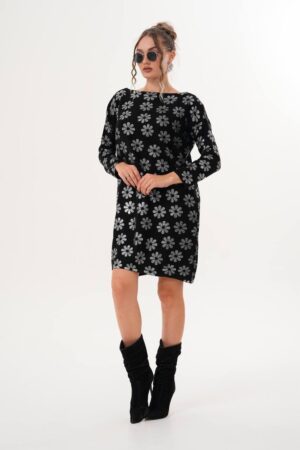 Black Floral Shift Dress With Long Sleeves - Brand: My Jest Fashion - Women & Kids, Baby Clothes Wholesale - Globality Store
