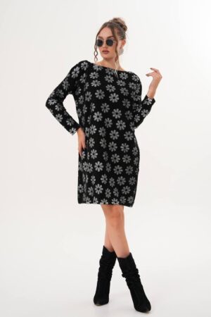 Black Floral Shift Dress With Long Sleeves - Brand: My Jest Fashion - Women & Kids, Baby Clothes Wholesale - Globality Store