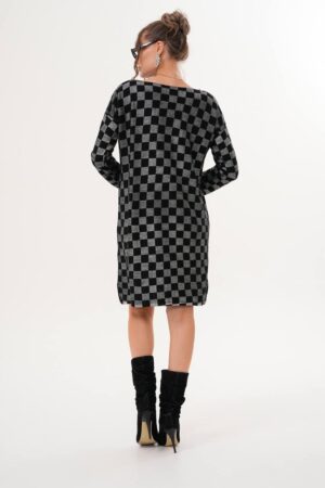 Black Checkered Shift Dress With Long Sleeves - Brand: My Jest Fashion - Women & Kids, Baby Clothes Wholesale - Globality Store