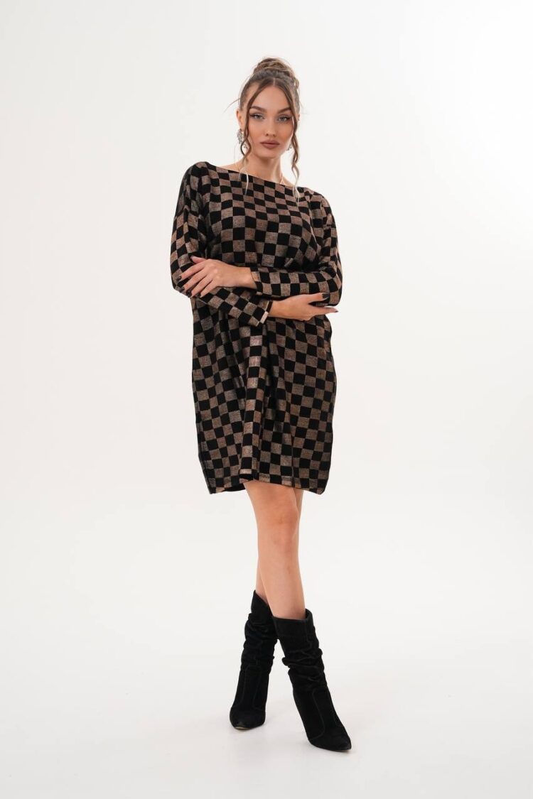 Black Checkered Shift Dress With Long Sleeves - Brand: My Jest Fashion - Women & Kids, Baby Clothes Wholesale - Globality Store