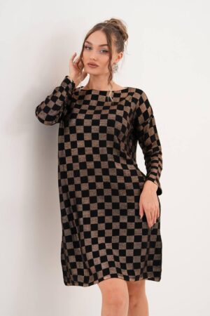 Black Checkered Shift Dress With Long Sleeves - Brand: My Jest Fashion - Women & Kids, Baby Clothes Wholesale - Globality Store