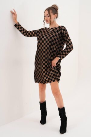Black Checkered Shift Dress With Long Sleeves - Brand: My Jest Fashion - Women & Kids, Baby Clothes Wholesale - Globality Store
