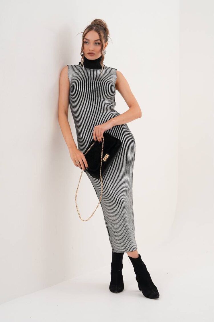 Black Elegant Sheath Dress With Striped Pattern - Brand: My Jest Fashion - Women & Kids, Baby Clothes Wholesale - Globality Store