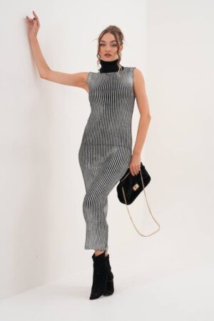 Black Elegant Sheath Dress With Striped Pattern - Brand: My Jest Fashion - Women & Kids, Baby Clothes Wholesale - Globality Store