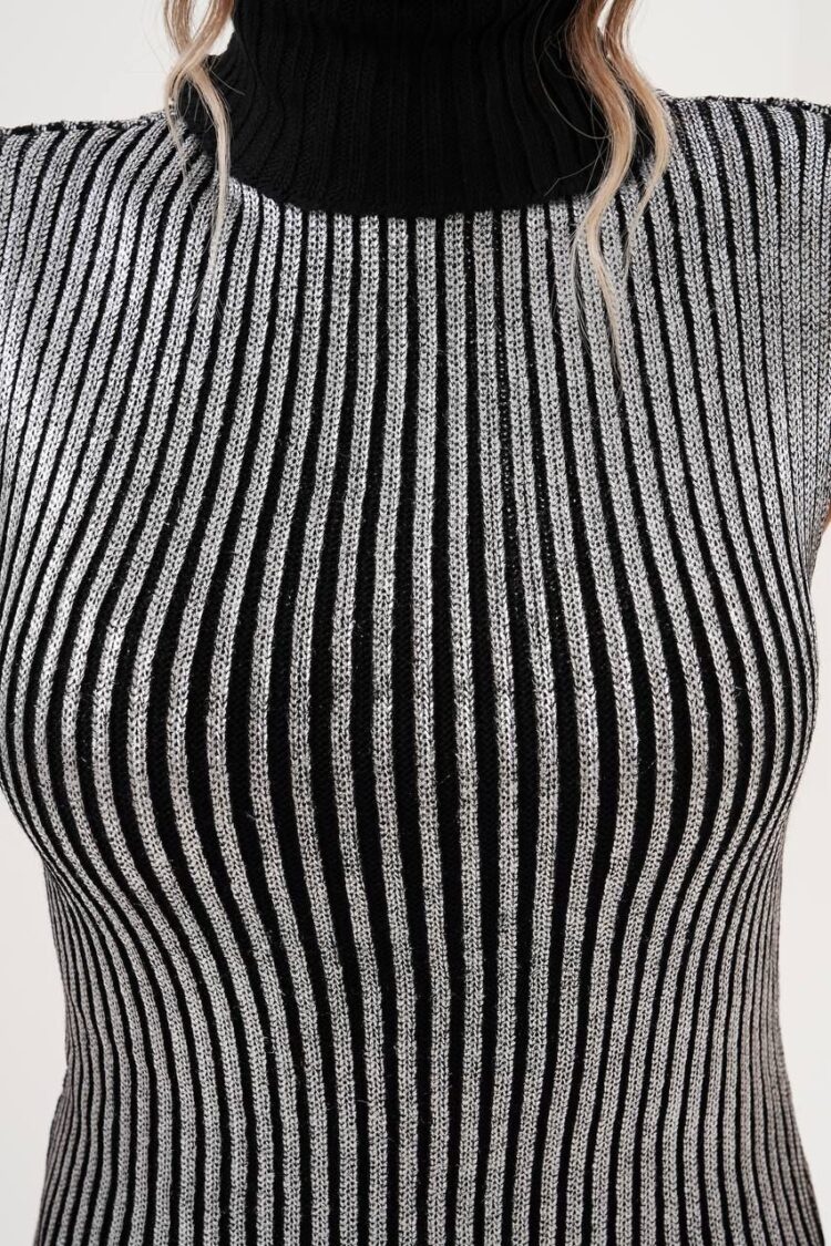 Black Elegant Sheath Dress With Striped Pattern