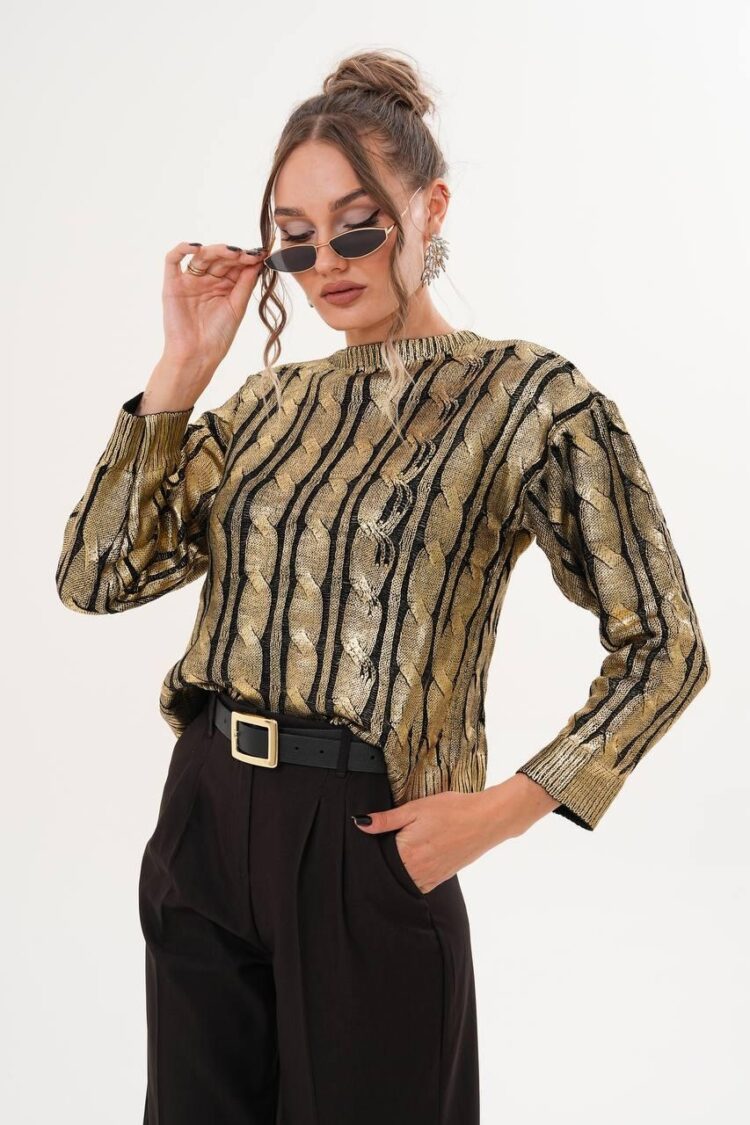 Striped Sweater With 3/4 Straight Sleeves
