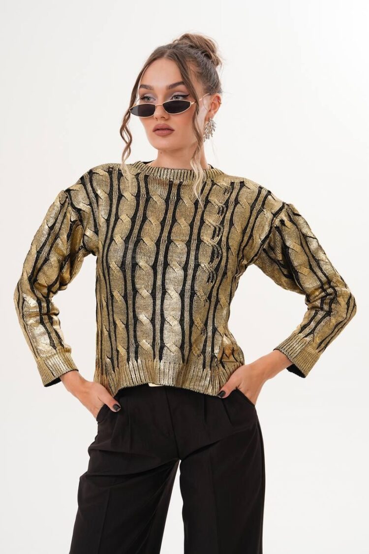 Striped Sweater With 3/4 Straight Sleeves
