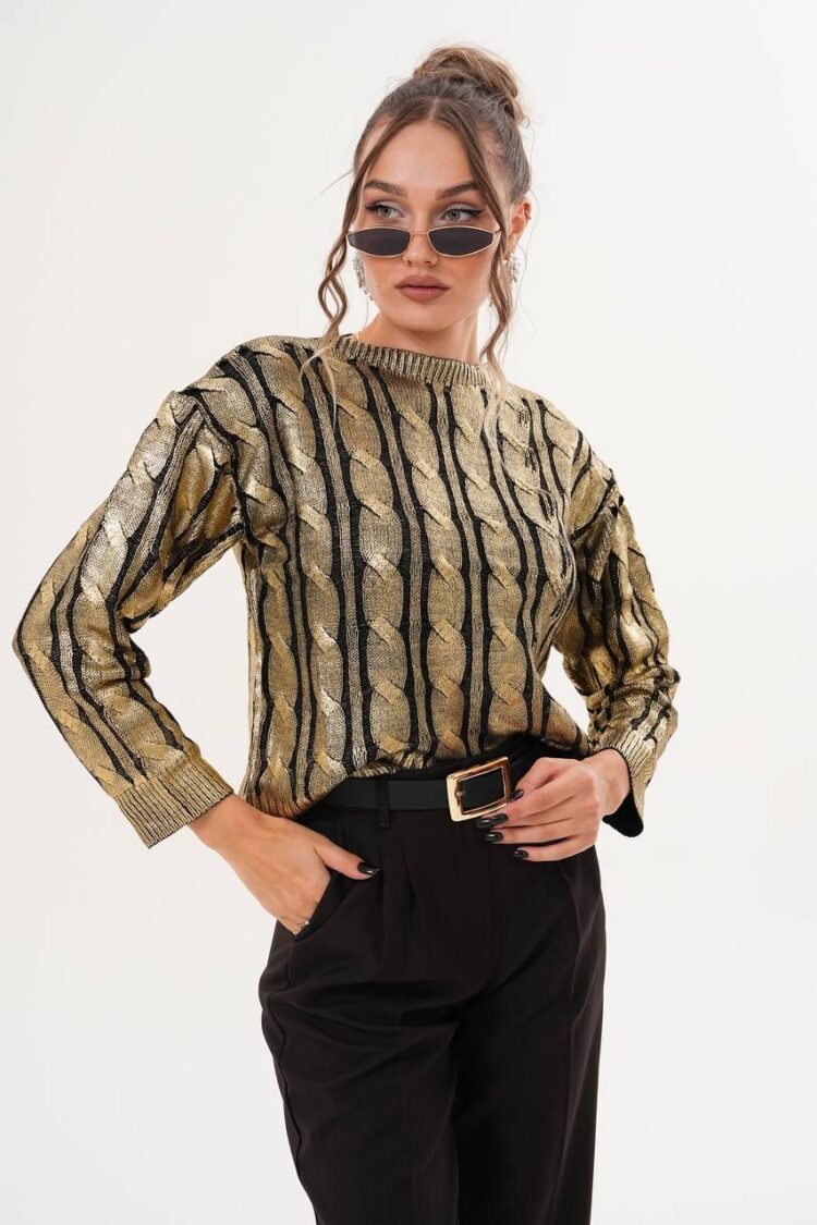 Striped Sweater With 3/4 Straight Sleeves