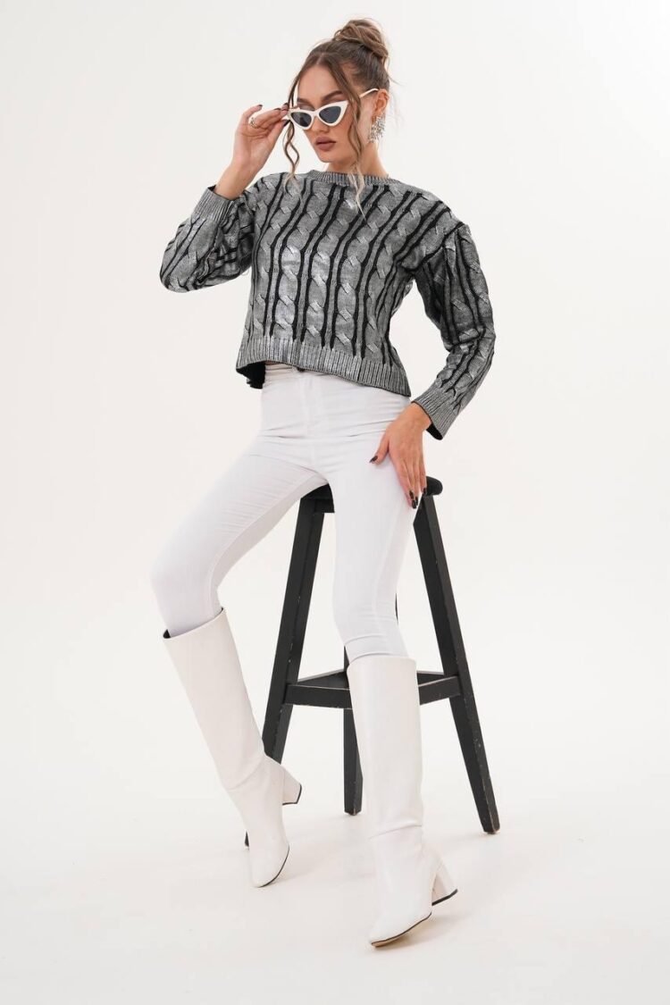 Grey Striped Sweater With Regular Fit & Round Neck - Brand: My Jest Fashion - Women & Kids, Baby Clothes Wholesale - Globality Store