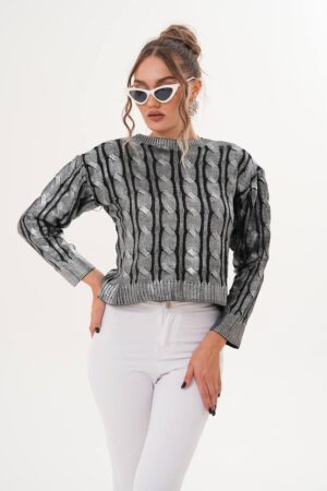 Grey Striped Sweater With Regular Fit & Round Neck - Brand: My Jest Fashion - Women & Kids, Baby Clothes Wholesale - Globality Store