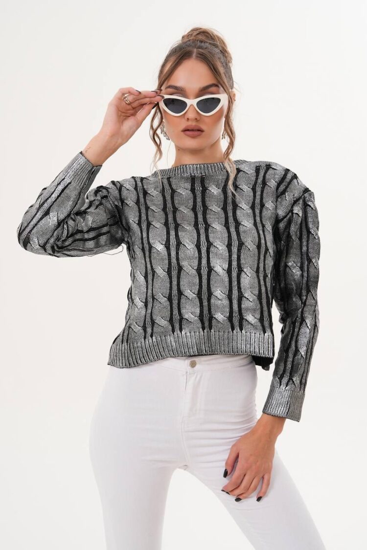 Grey Striped Sweater With Regular Fit & Round Neck