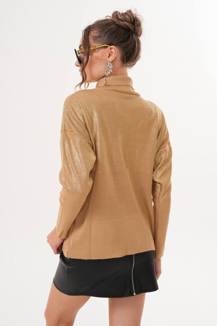 Khaki Sweater With Oversized Fit And Turtle Neck