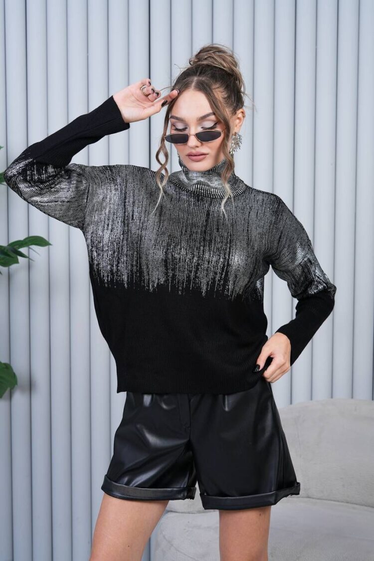 Black Oversized Fit Turtle Neck Sweater