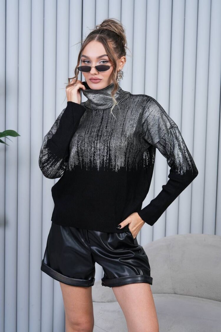 Black Oversized Fit Turtle Neck Sweater