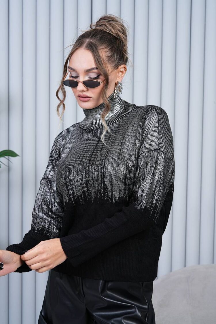 Black Oversized Fit Turtle Neck Sweater