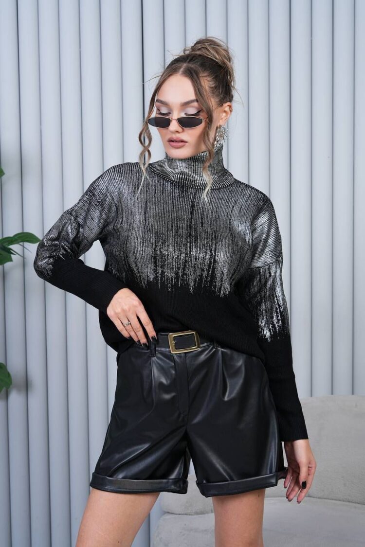 Black Oversized Fit Turtle Neck Sweater